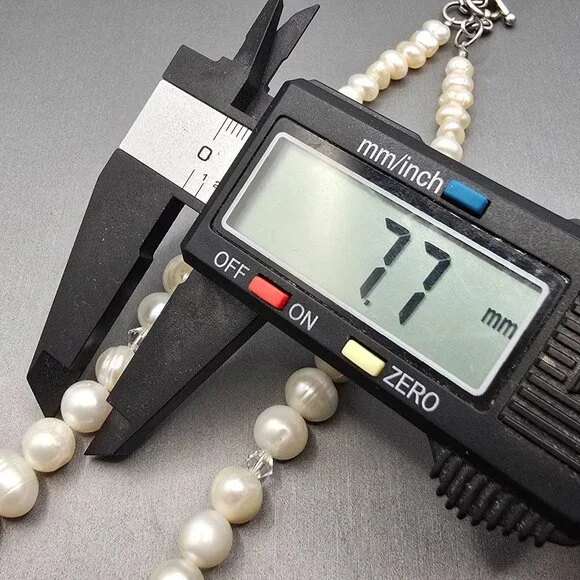 VTG White Graduated Baroque Pearl Necklace 22" Sterling Toggle Crystal Accents - Picture 10 of 13